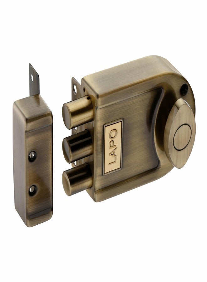 LAPO قفل لابو ثلاثي المزاليج من النحاس العتيق للأبواب الرئيسية، قفل أمان مزلاج للأبواب الخشبية، تصميم أسطواني ثابت مع 4 مفاتيح نحاسية، مناسب للفتح من الداخل والخارج، قفل باب أنيق شديد التحمل - Image 1